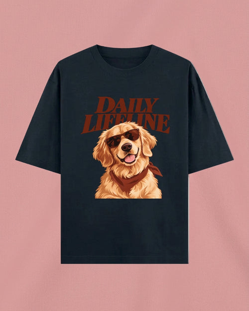 Daily Lifeline Golden Cool Retriever Unisex Oversized Cotton T-Shirt