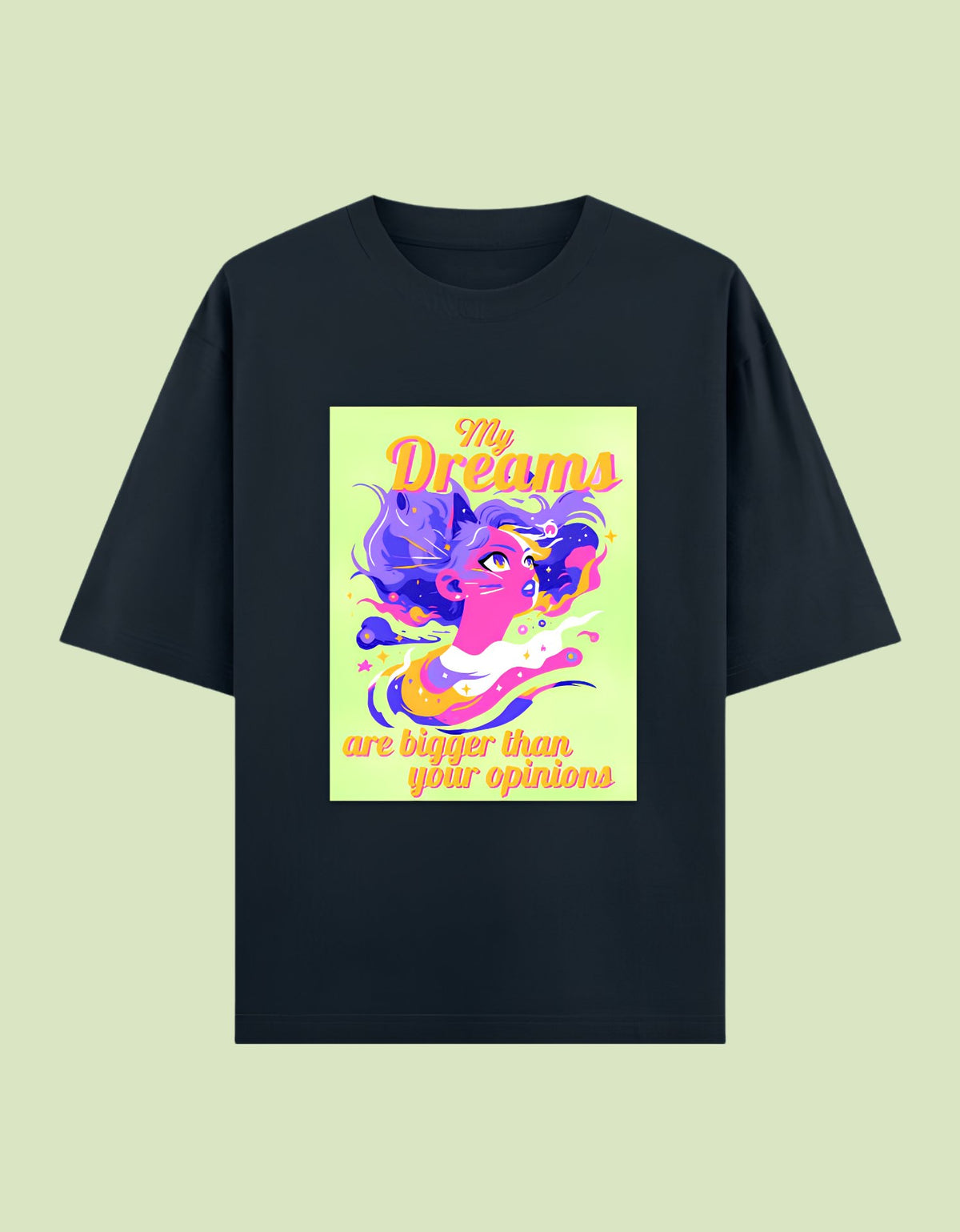 Dreams bigger than opinions oversized cotton T-shirt Navy Blue front view