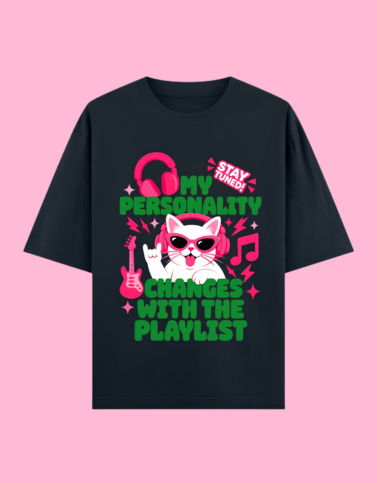 Personality changes with playlist oversized cotton T-shirt Navy Blue front view