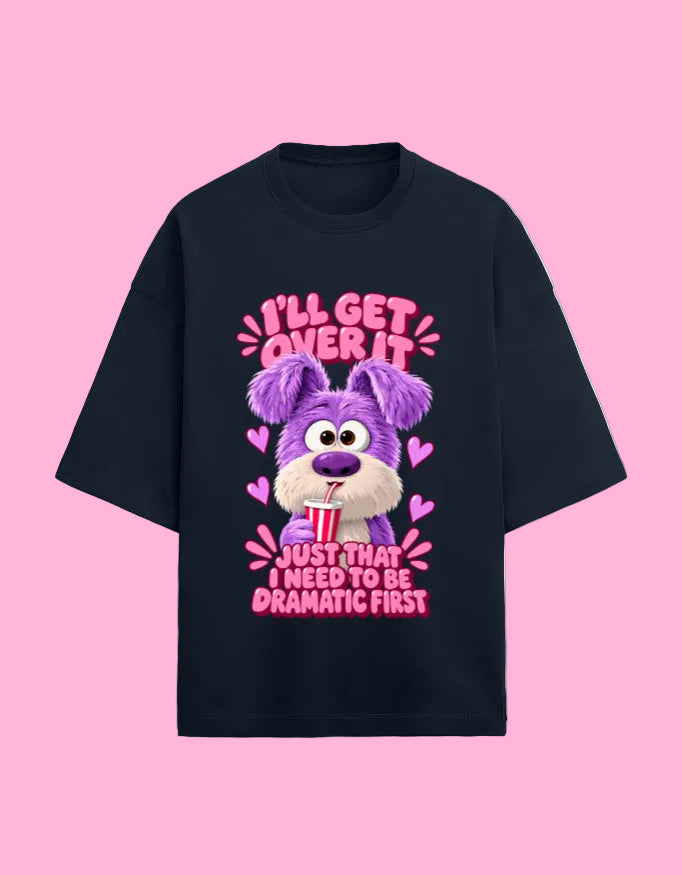 I'll get over it oversized Terry T-shirt Navy Blue front view