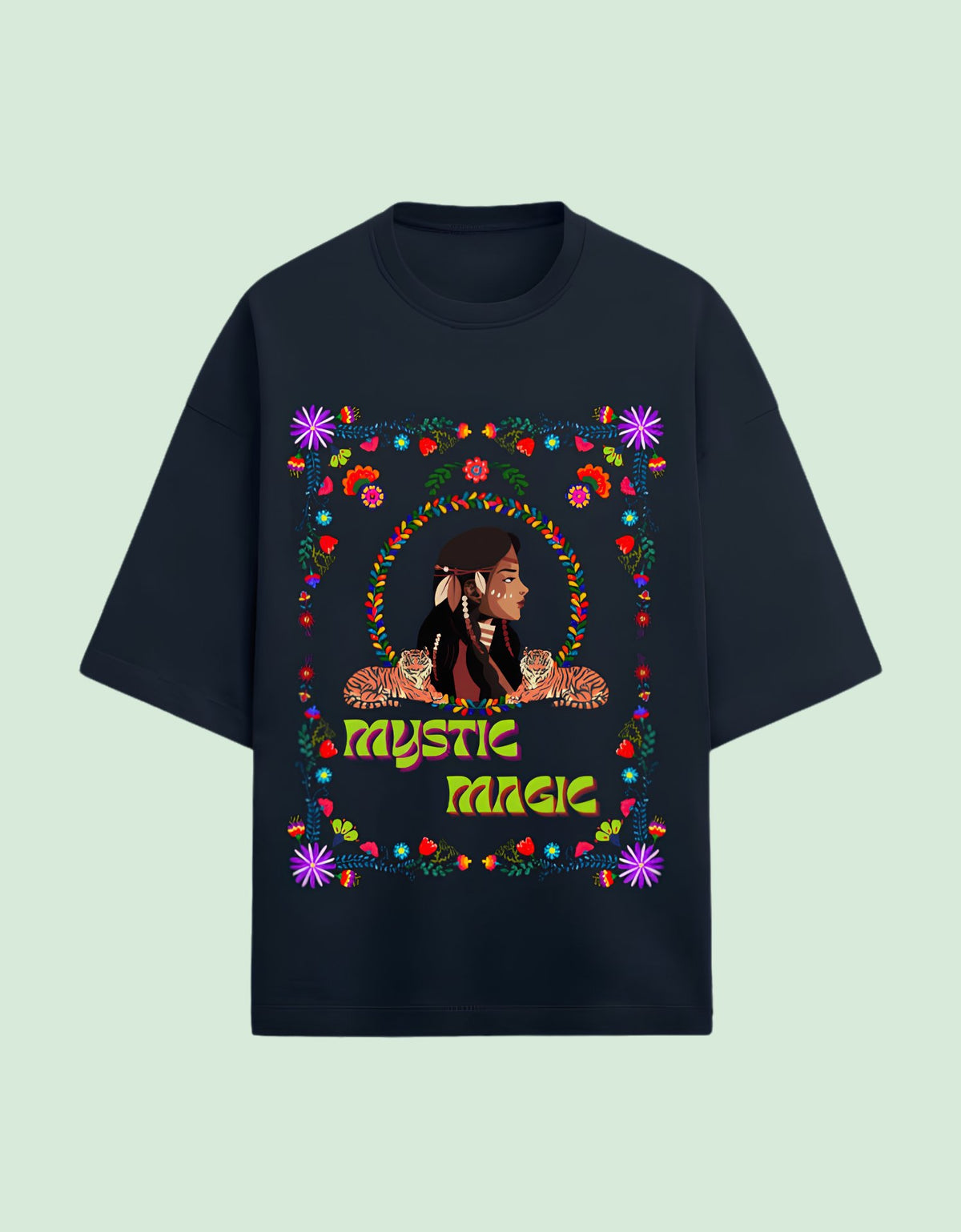 Mystic Magic oversized Terry T-shirt Navy Blue front view