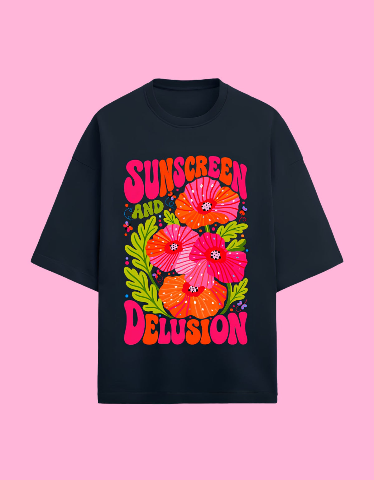Sunscreen & Delusion oversized Terry T-shirt Navy Blue front view