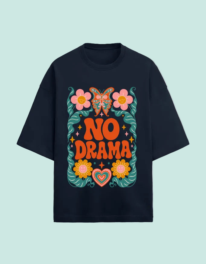 No Drama oversized Terry T-shirt Navy Blue  front view
