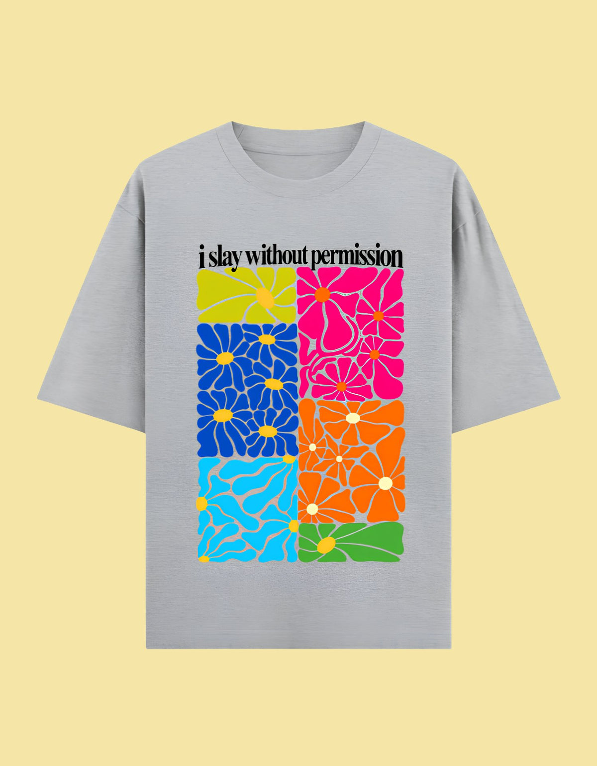 I Slay without permission oversized Terry T-shirt  grey melange front view