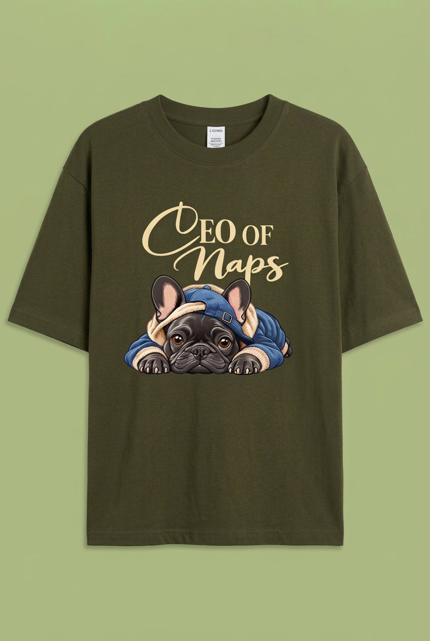 CEO of Naps  Oversized Cotton T-shirt - Olive Green