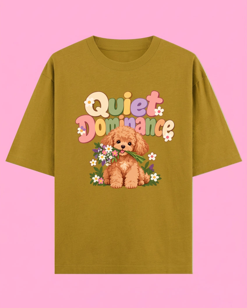 Poodle Flora Quite Dominance Unisex Oversized Cotton T-Shirt - Mustard yellow
