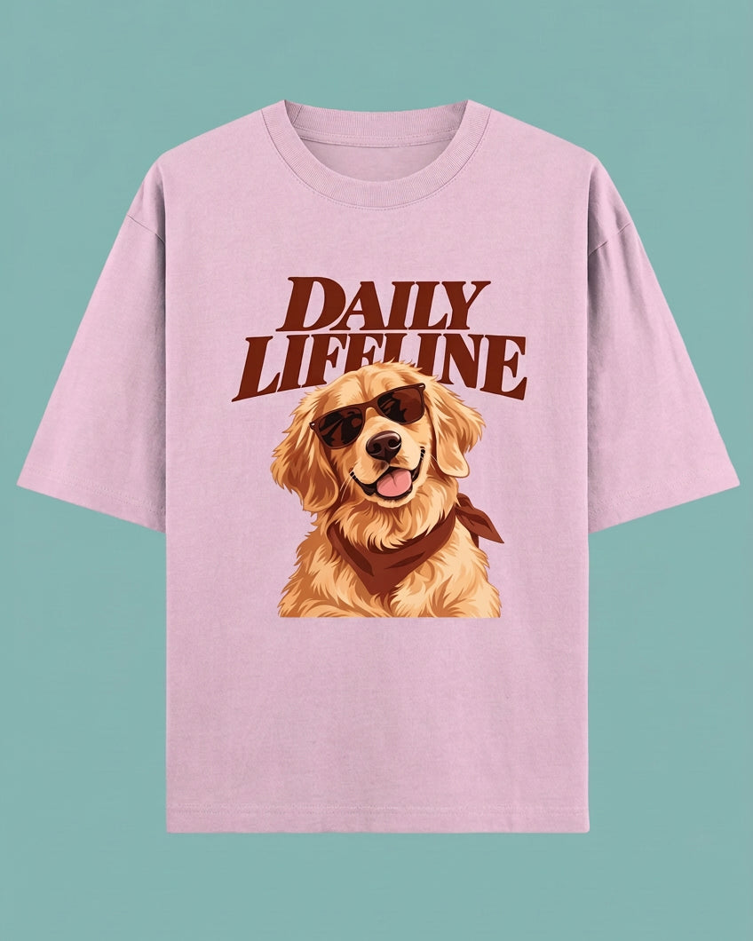 Daily Lifeline Golden Retriever Unisex Oversized Cotton T-Shirt - light baby pink