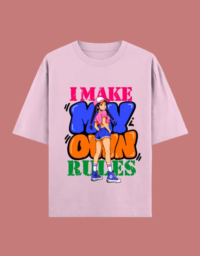 I Make My Own Rules oversized T-shirt Light Baby Pink front view
