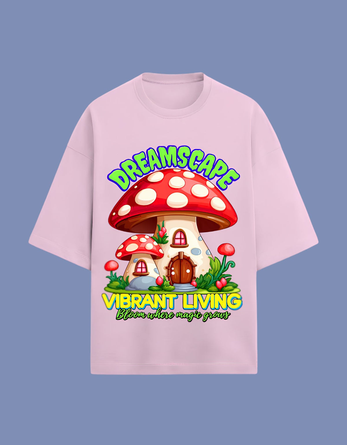 Dreamscape oversized Terry T-shirt  Light Baby Pink front view