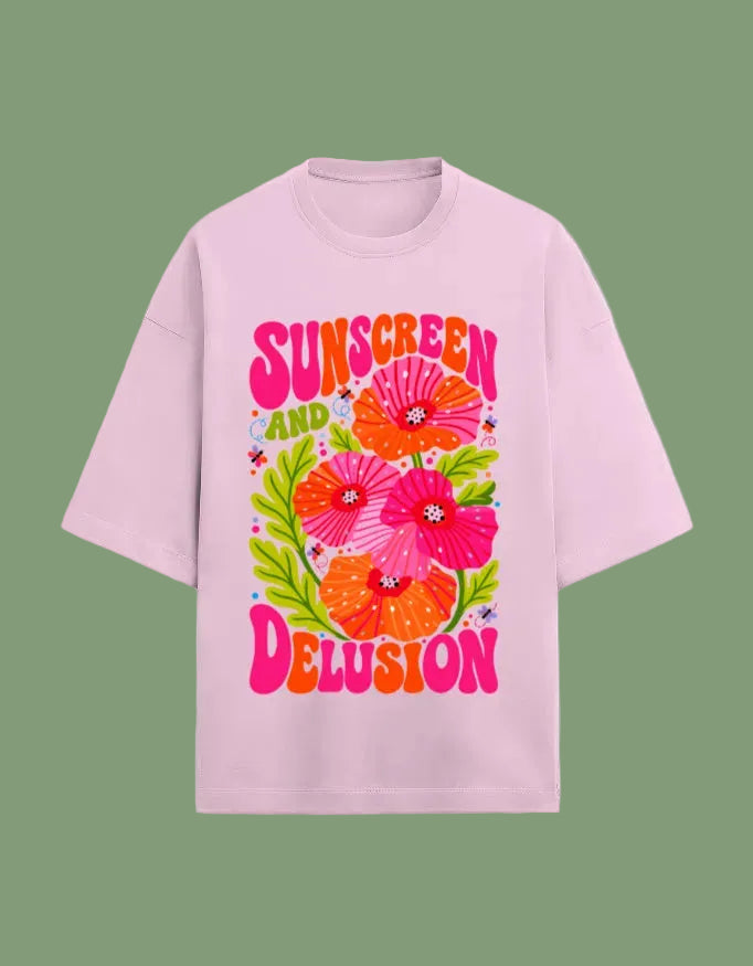 Sunscreen & Delusion oversized Terry T-shirt  Light Baby Pink front view