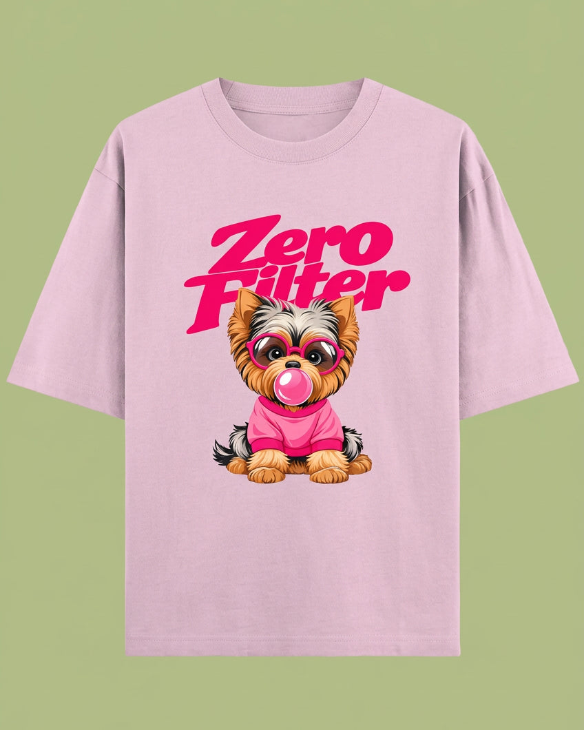 Zero Filter Pink Bubble Gum Unisex Oversized Cotton T-Shirt - Light Baby pink 