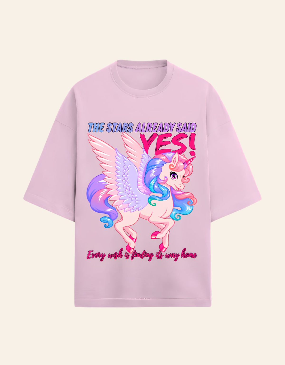 The stars said yes Oversized T-shirt Light Baby Pink front view 