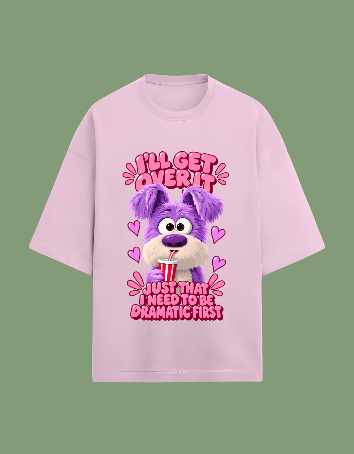 I'll get over it oversized Terry T-shirt Light Baby Pink front view