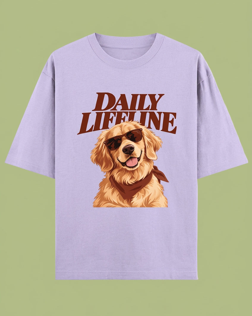 Daily Lifeline Golden Retriever Unisex Oversized Cotton T-Shirt - lavender 