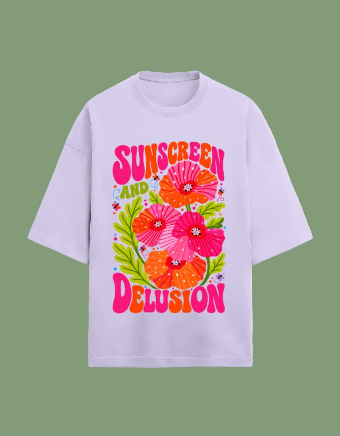 Sunscreen & Delusion oversized Terry T-shirt  Lavender front view