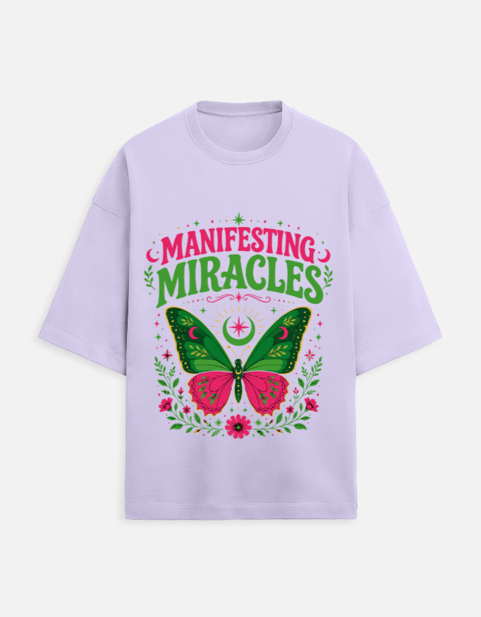 Manifesting Miracles oversized Terry T-shirt Lavender front view