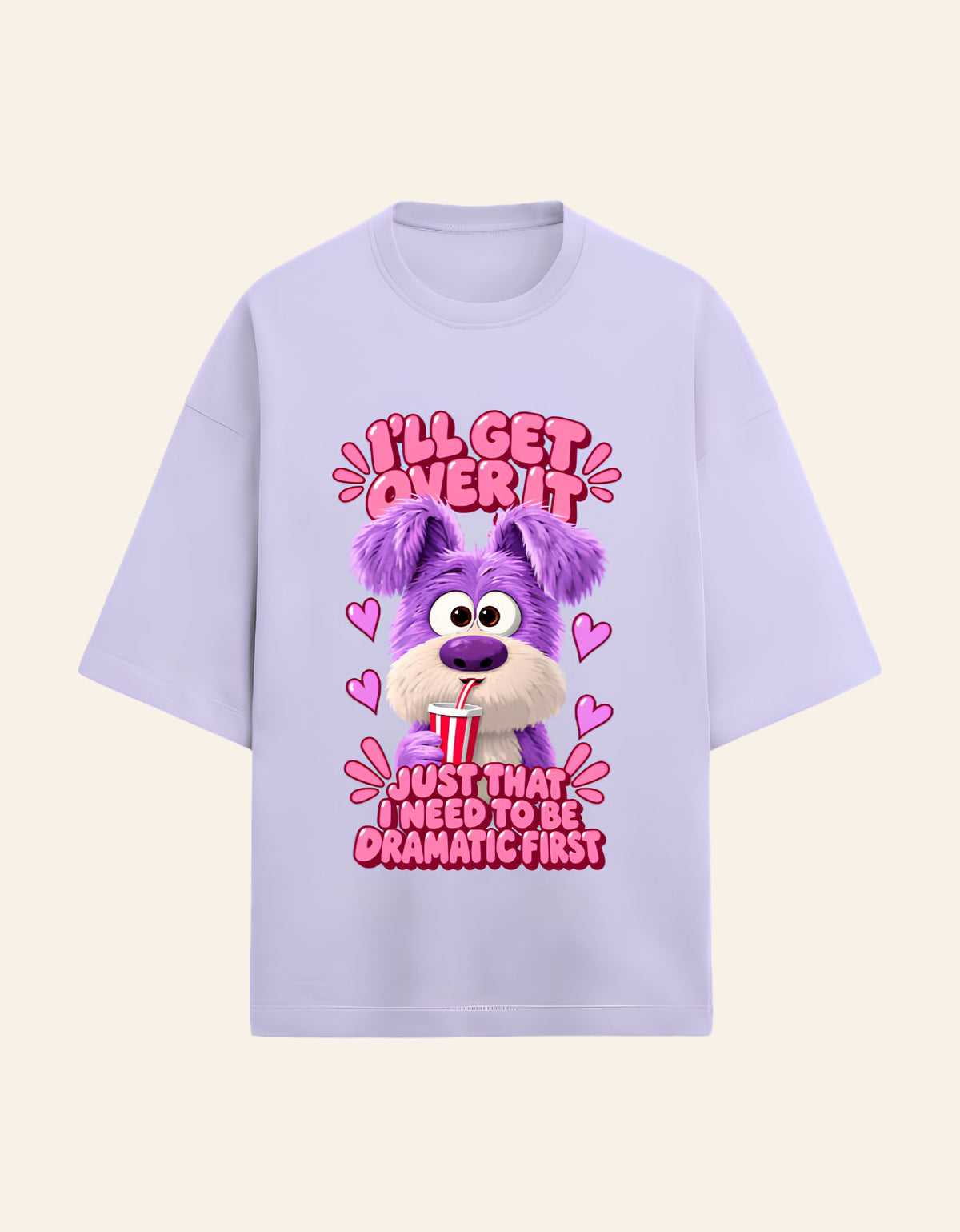 I'll get over it oversized Terry T-shirt Lavender front view