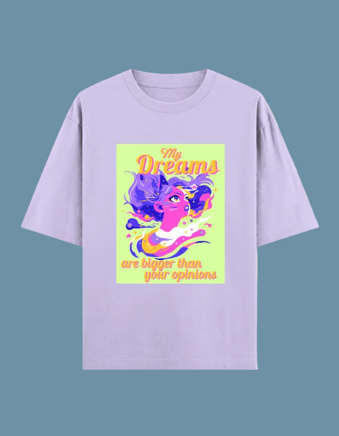 Dreams bigger than opinions oversized cotton T-shirt Lavender front view