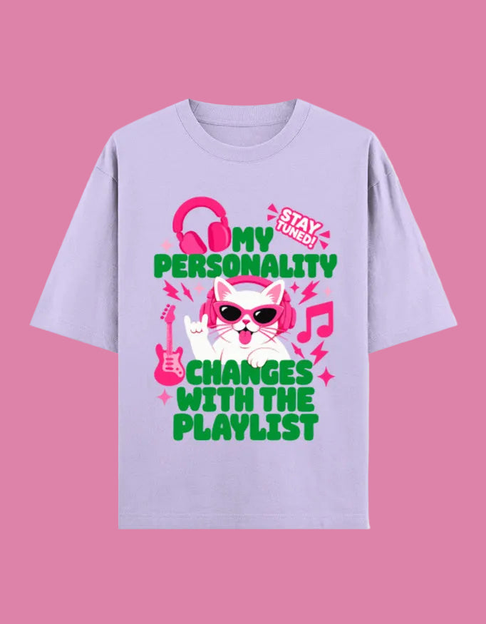 Personality changes with playlist oversized cotton T-shirt Lavender front view