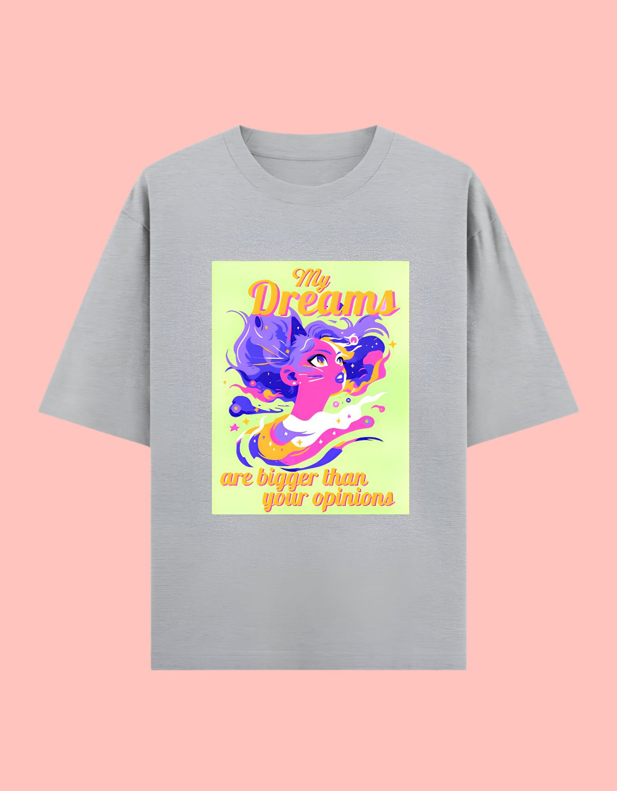 Dreams bigger than opinions oversized cotton T-shirt Grey Melange front view