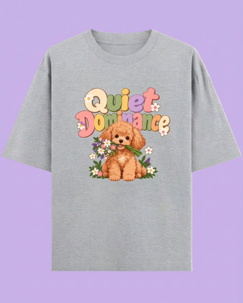 Poodle Flora Quite Dominance Unisex Oversized Cotton T-Shirt - Grey 