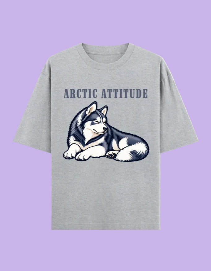 Arctic Attitude Unisex Oversized Cotton T-Shirt - Grey 