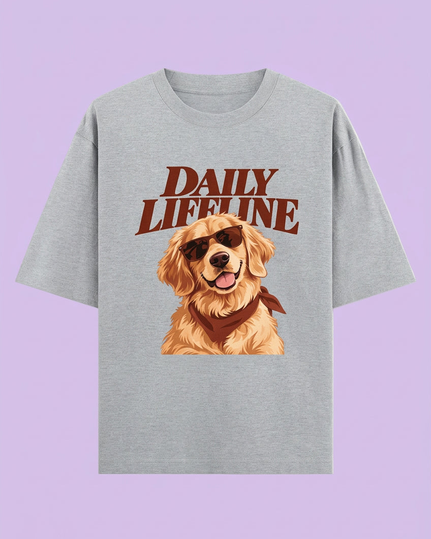 Daily Lifeline Golden Retriever Unisex Oversized Cotton T-Shirt - Grey 