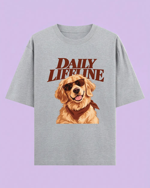 Daily Lifeline Golden Retriever Unisex Oversized Cotton T-Shirt - Grey 