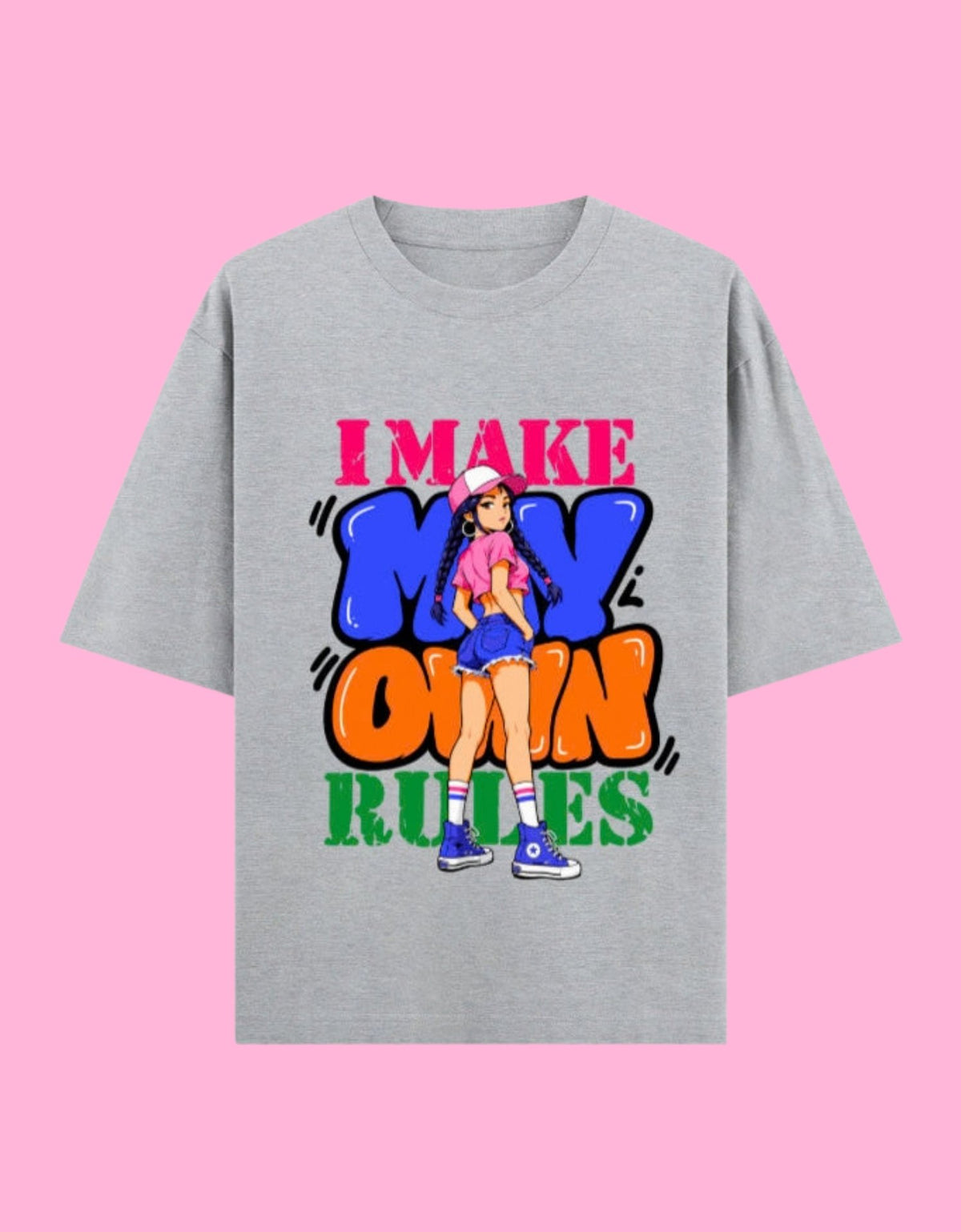 I Make My Own Rules oversized T-shirt Grey melange front view