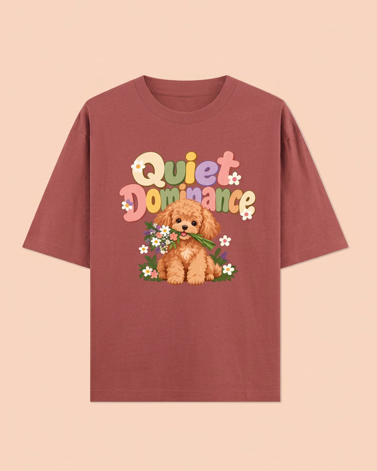 Poodle Flora Quite Dominance Unisex Oversized Cotton T-Shirt - coral