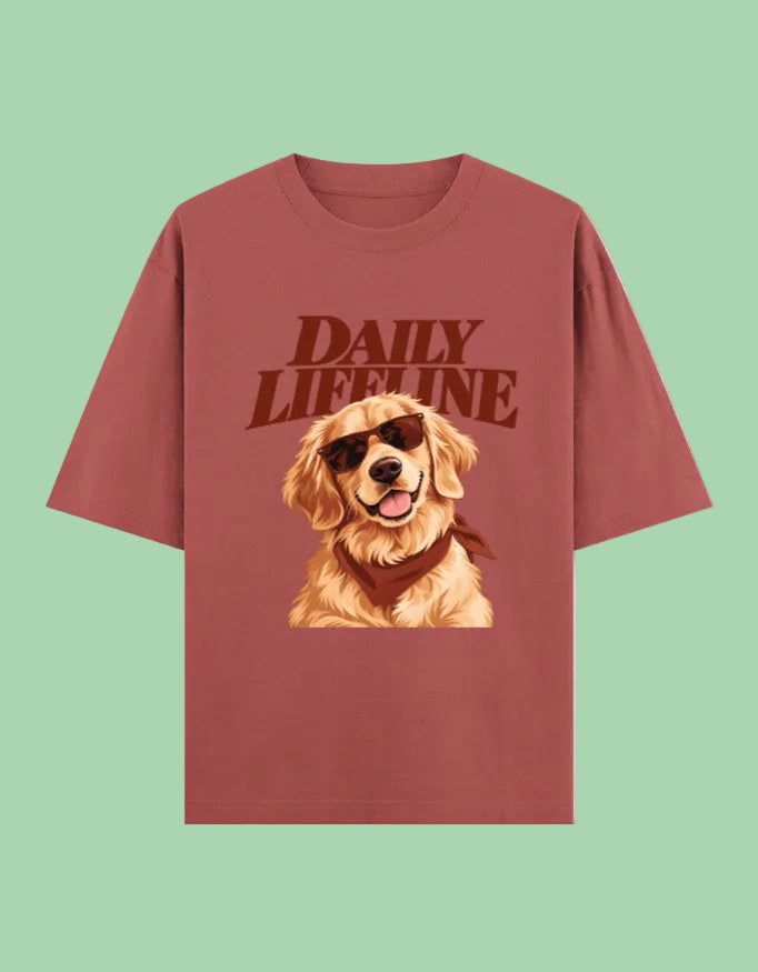Daily Lifeline Golden Retriever Unisex Oversized Cotton T-Shirt - coral 