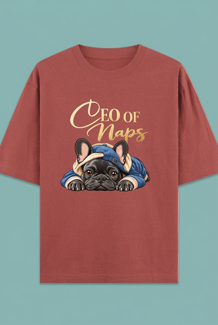 CEO of Naps  Oversized Cotton T-shirt - Coral