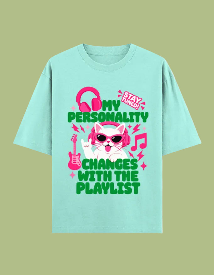 Personality changes with playlist oversized cotton T-shirt Mint front view