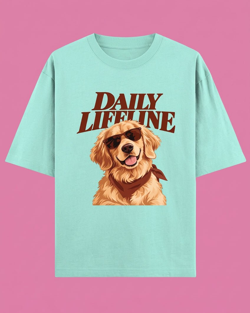 Daily Lifeline Golden Retriever Unisex Oversized Cotton T-Shirt - mint 