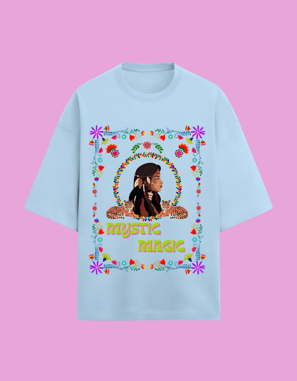 Mystic Magic oversized Terry T-shirt Baby Blue front view
