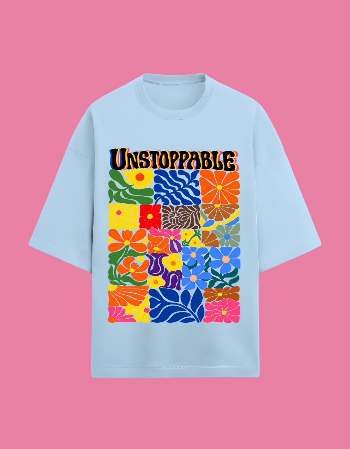 Unstoppable Oversized T-shirt Baby Blue Front View