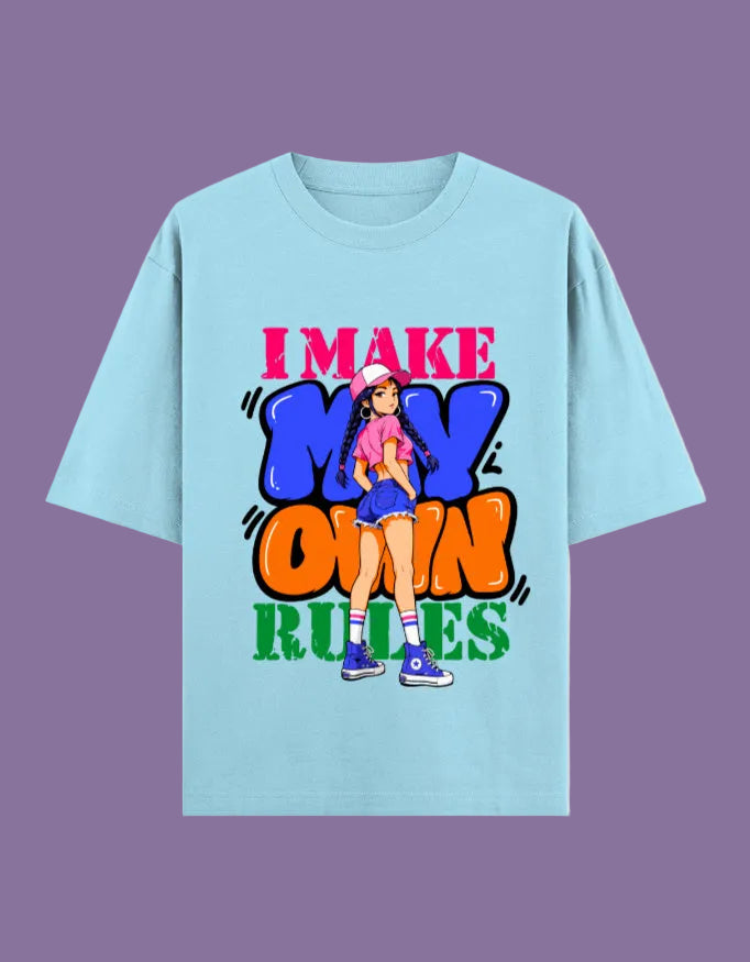 I Make My Own Rules oversized T-shirt Baby Blue front view