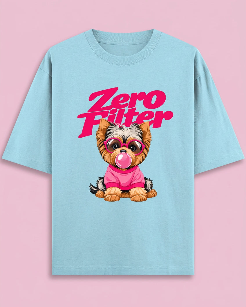 Zero Filter Pink Bubble Gum Unisex Oversized Cotton T-Shirt - Baby blue