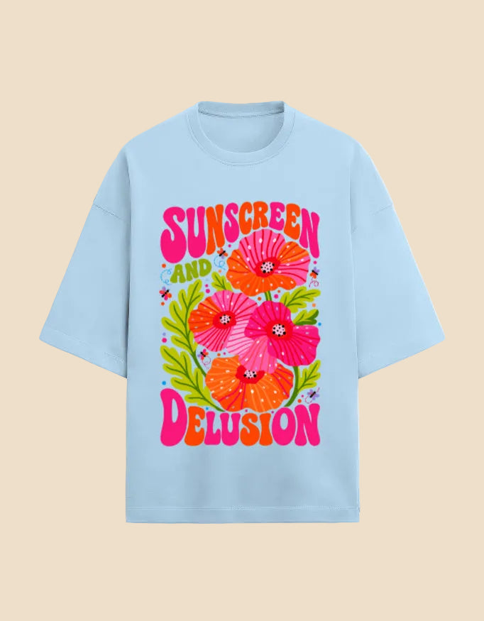 Sunscreen & Delusion oversized Terry T-shirt  Baby Blue front view