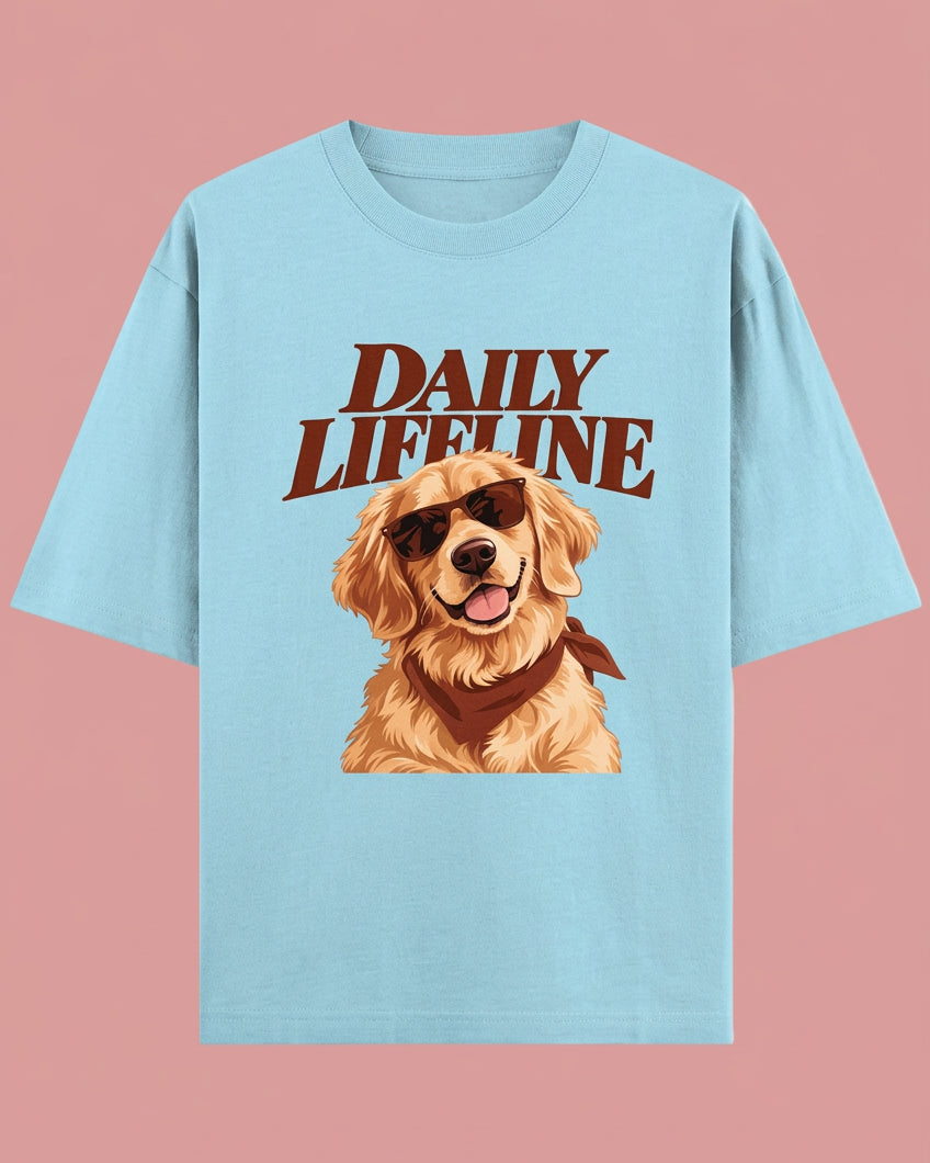 Daily Lifeline Golden Retriever Unisex Oversized Cotton T-Shirt - baby blue 