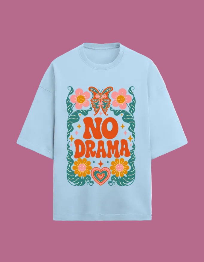 No Drama oversized Terry T-shirt Baby Blue front view