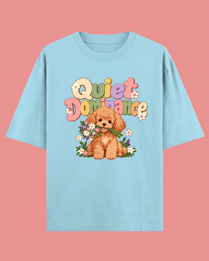 Poodle Flora Quite Dominance Unisex Oversized Cotton T-Shirt - Baby blue