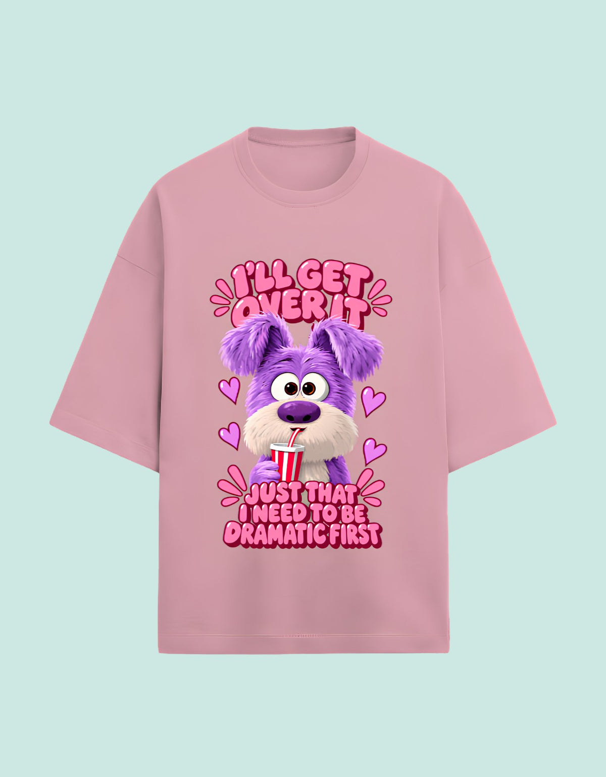 I'll get over it oversized Terry T-shirt Flamingo front view