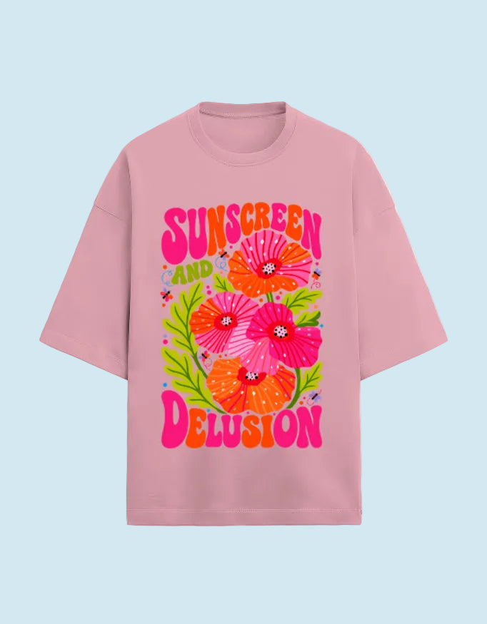 Sunscreen & Delusion oversized Terry T-shirt  flamingo front view