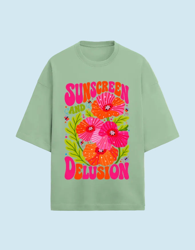 Sunscreen & Delusion oversized Terry T-shirt  Jade front view