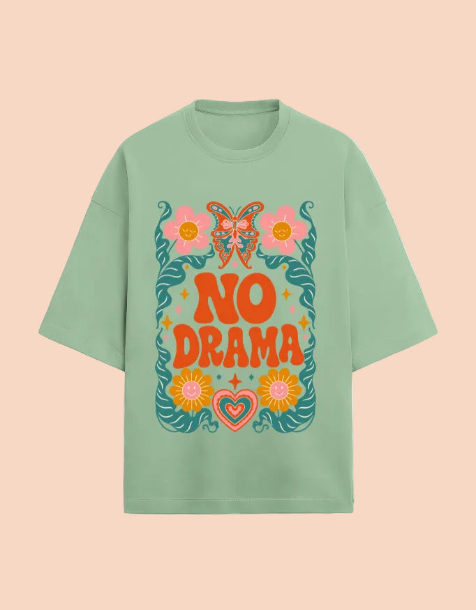 No Drama oversized Terry T-shirt Jade front view