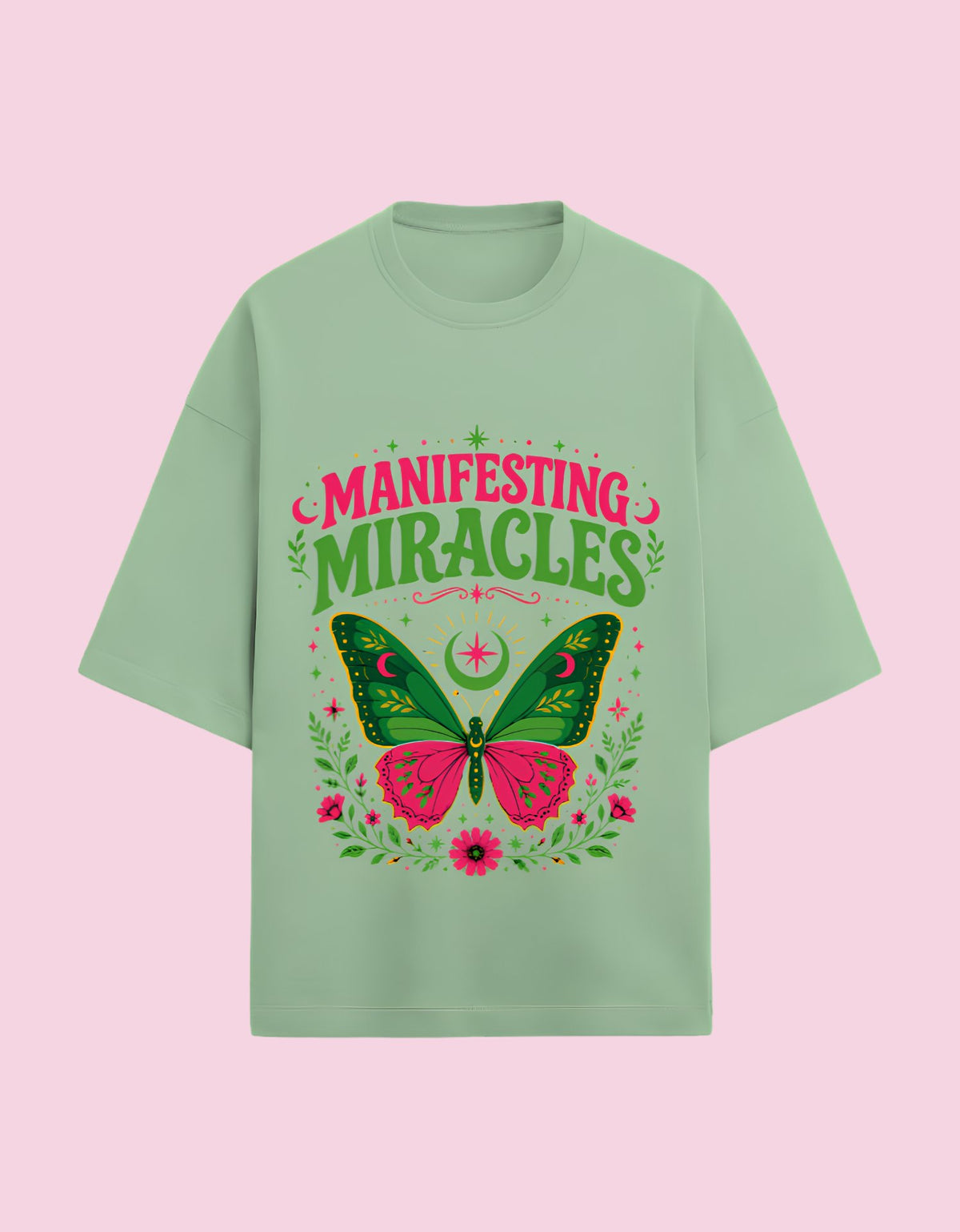 Manifesting Miracles oversized Terry T-shirt Jade front view
