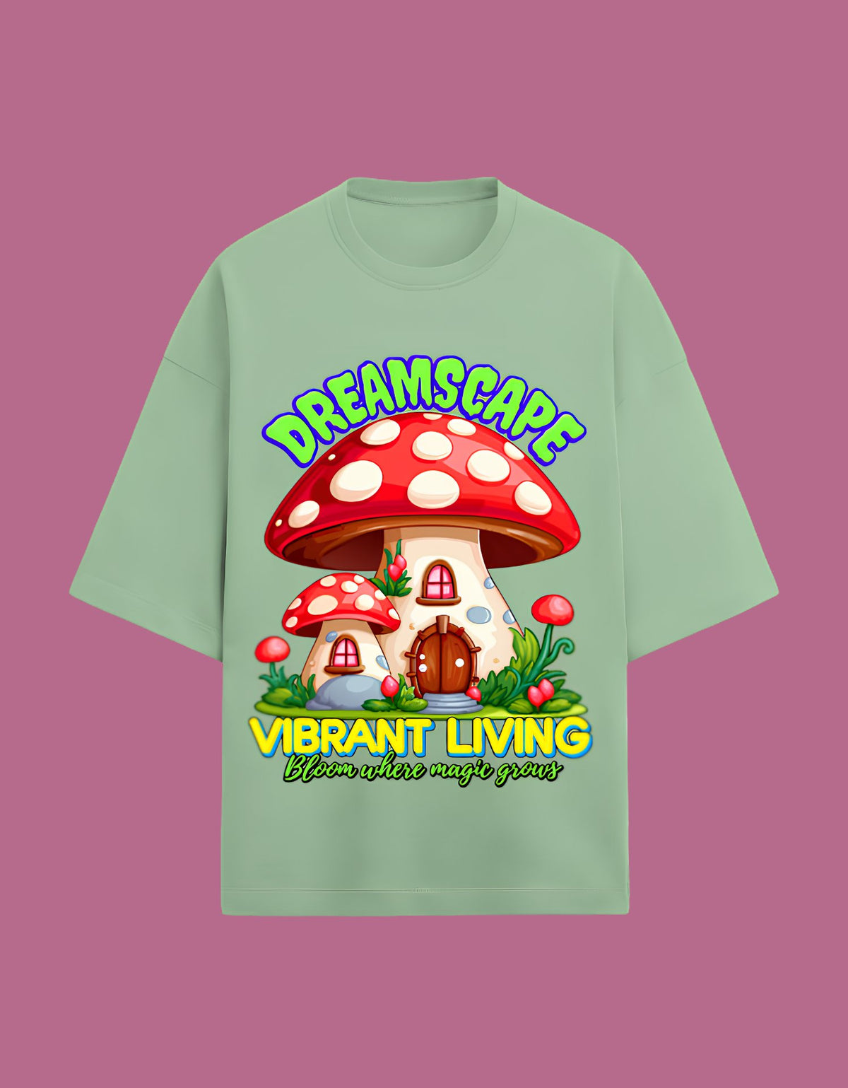 Dreamscape oversized Terry T-shirt  Jade front view