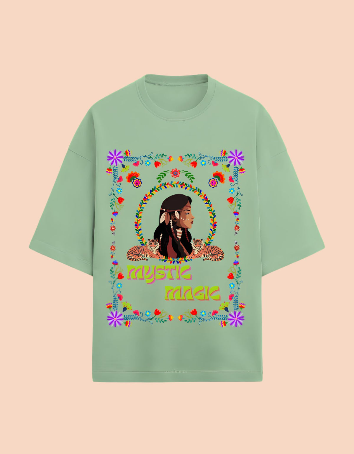 Mystic Magic oversized Terry T-shirt Jade front view