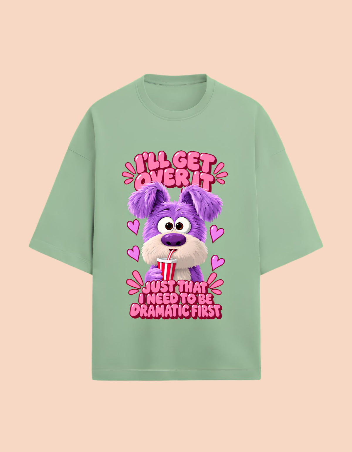 I'll get over it oversized Terry T-shirt Jade front view